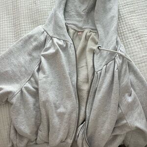 FP Movement by Free People Prep Zip Up in Heather Grey with Thumb Holes
